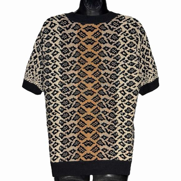 ANTHROPOLOGIE MAEVE ELLINOR SHORT SLEEVE SWEATER BOHO AZTEC ANIMAL PRINT SIZE S - Picture 4 of 7